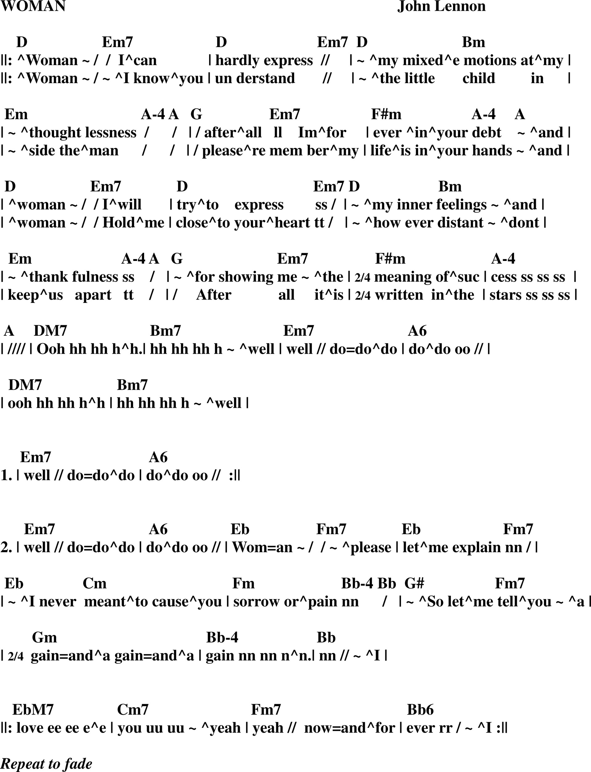 Woman Sheet Music | John Lennon | Guitar Chords/Lyrics