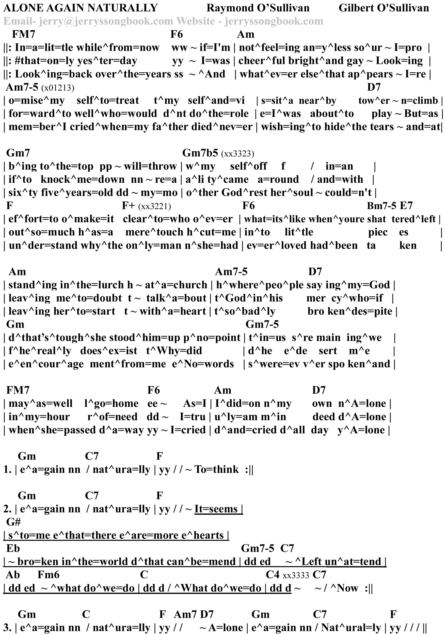 Gilbert O'Sullivan – Alone Again (Naturally) Lyrics